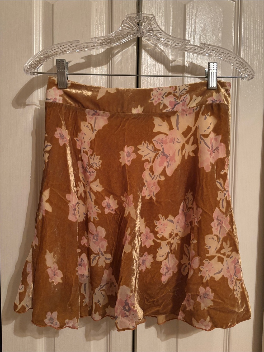 Free people Women's Floral Velvet A-Line Skirt - Pink on Brown